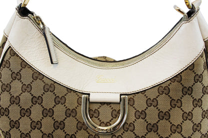 GUCCI Beige/White GG Canvas D Ring Hobo Bag - Sale
