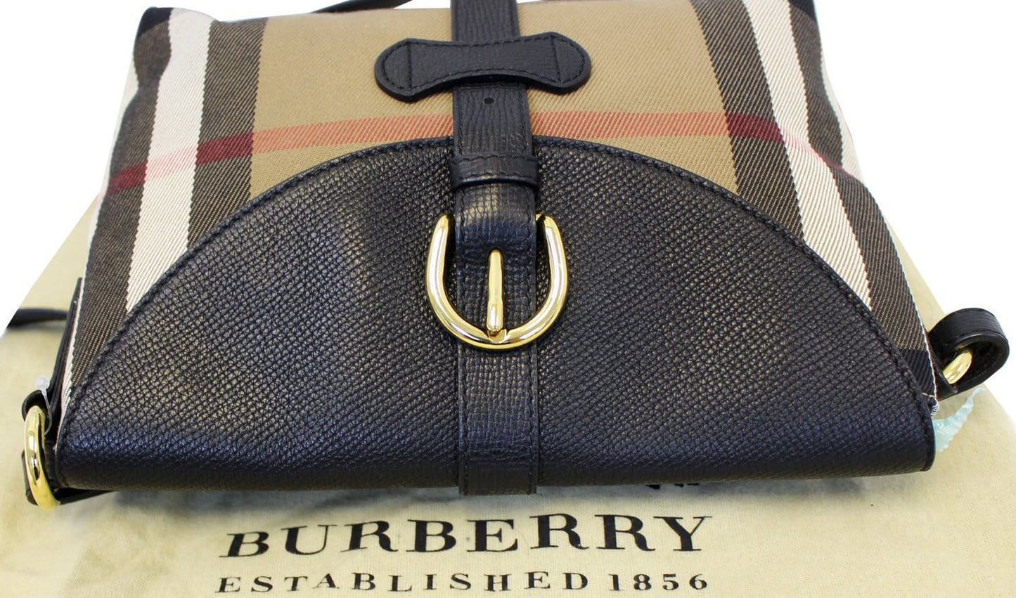BURBERRY Black Leather House Check Horseshoe Milton Crossbody Bag