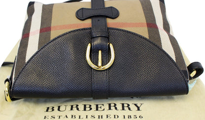 BURBERRY Black Leather House Check Horseshoe Milton Crossbody Bag