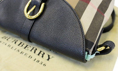 BURBERRY Black Leather House Check Horseshoe Milton Crossbody Bag