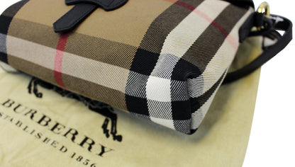 BURBERRY Black Leather House Check Horseshoe Milton Crossbody Bag