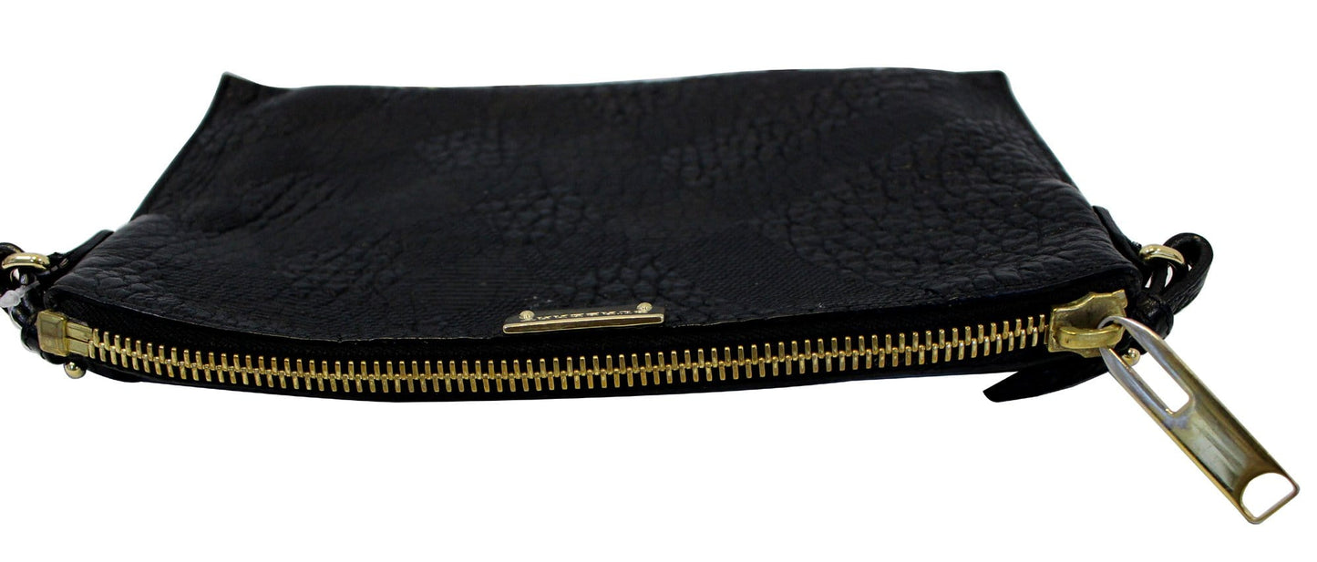 BURBERRY Black Embossed Leather Chichester Crossbody Clutch Bag