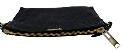 BURBERRY Black Embossed Leather Chichester Crossbody Clutch Bag