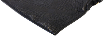 BURBERRY Black Embossed Leather Chichester Crossbody Clutch Bag