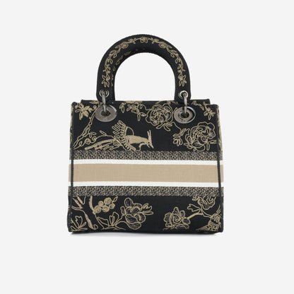 Christian Dior Medium Lady D-Lite - Black Embroidered Toile