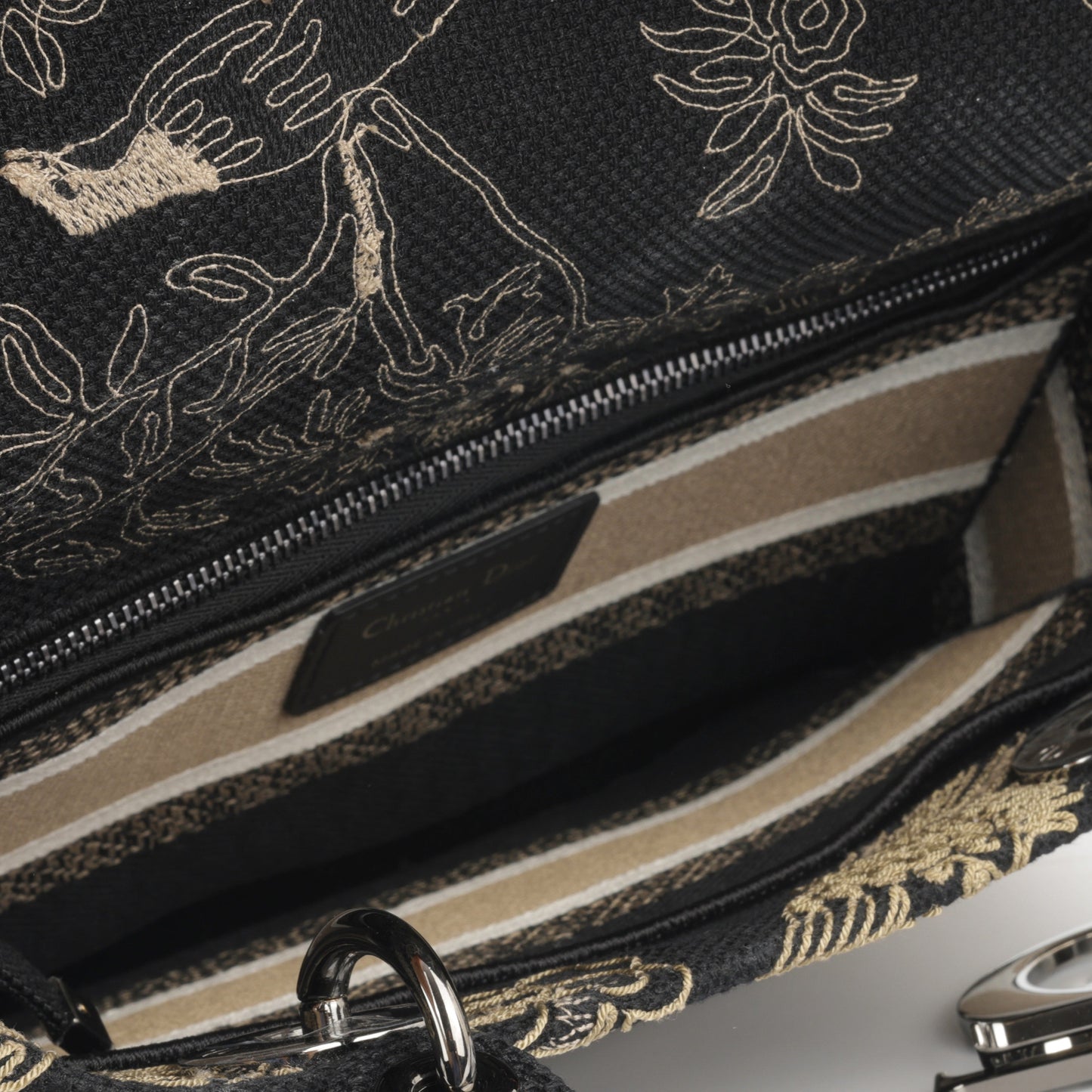 Christian Dior Medium Lady D-Lite - Black Embroidered Toile