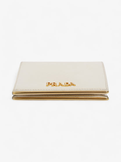 Prada Bifold Wallet White / Gold Saffiano Leather