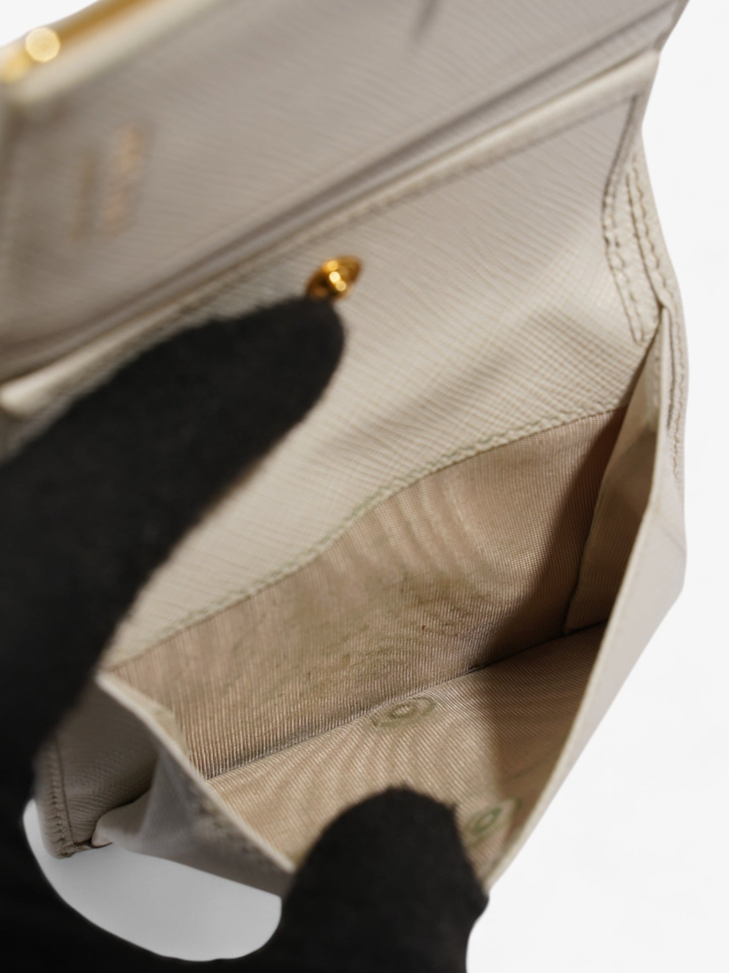 Prada Bifold Wallet White / Gold Saffiano Leather