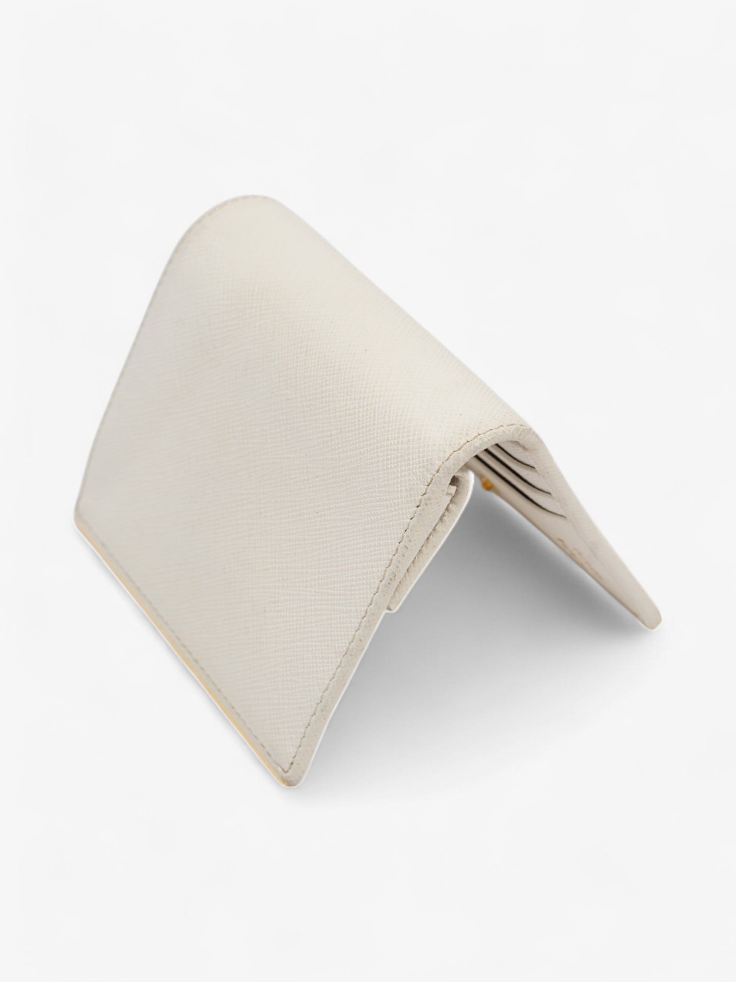 Prada Bifold Wallet White / Gold Saffiano Leather