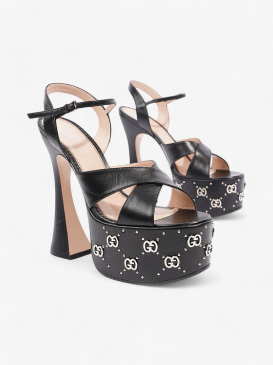 Gucci Interlocking G Stud Platform Heels 160mm Black / Silver Leather EU 39.5 UK 6.5