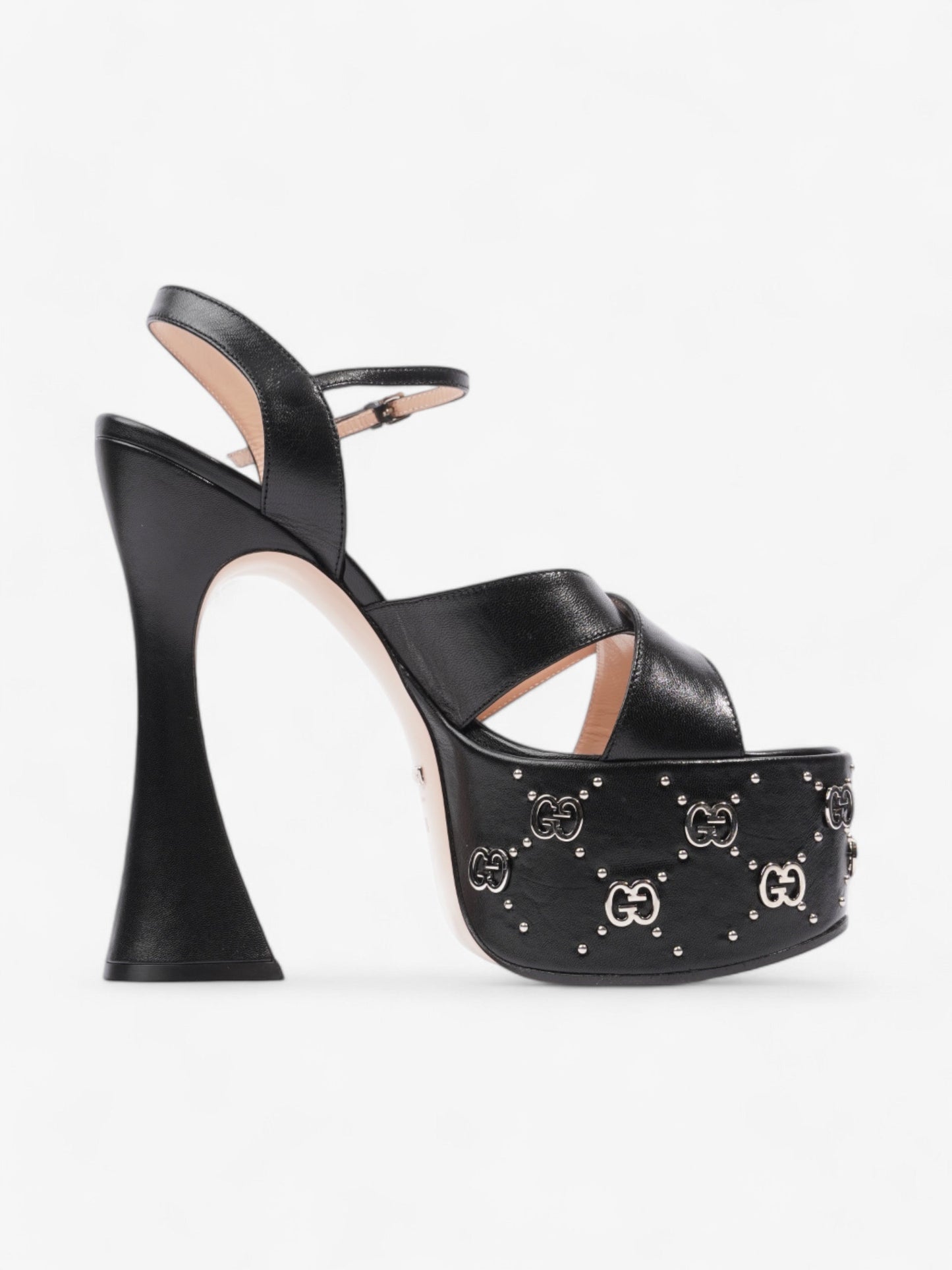 Gucci Interlocking G Stud Platform Heels 160mm Black / Silver Leather EU 39.5 UK 6.5