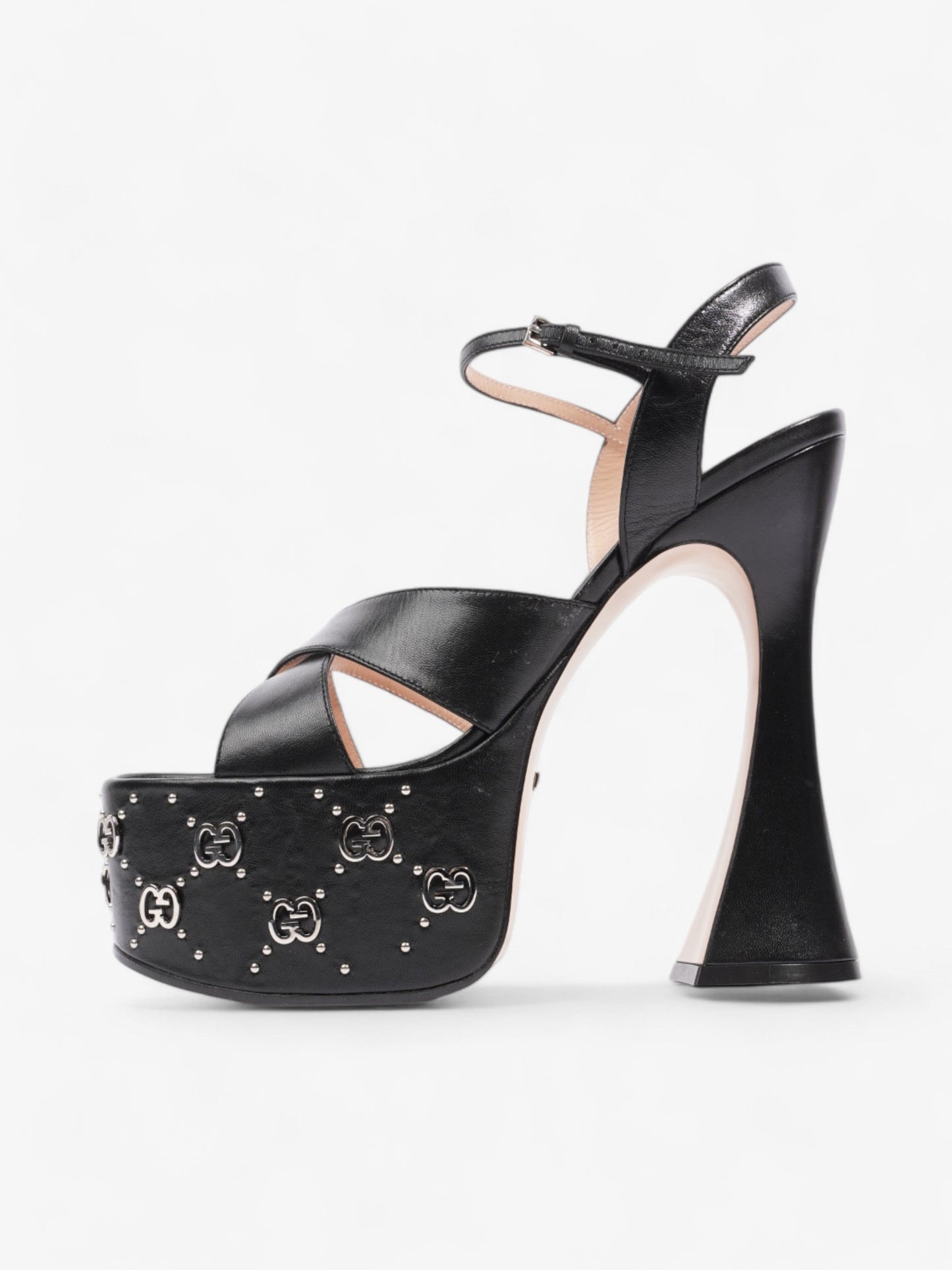Gucci Interlocking G Stud Platform Heels 160mm Black / Silver Leather EU 39.5 UK 6.5