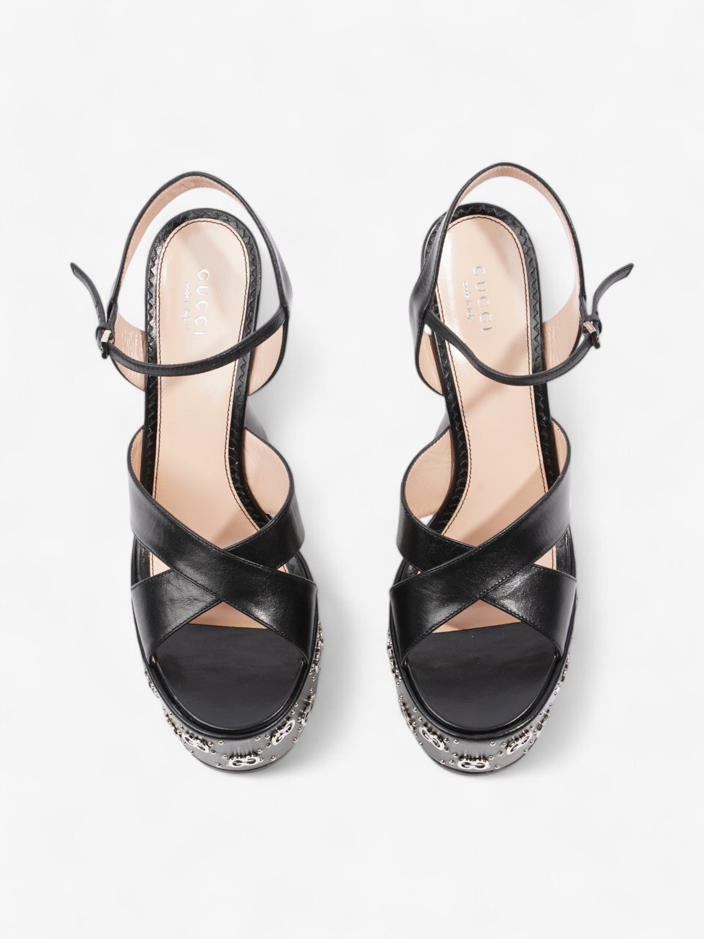 Gucci Interlocking G Stud Platform Heels 160mm Black / Silver Leather EU 39.5 UK 6.5