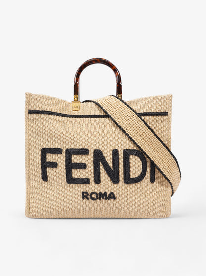 Fendi Sunshine Tote Bag Natural / Black / Brown Wicker
