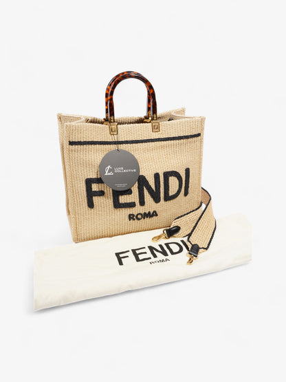 Fendi Sunshine Tote Bag Natural / Black / Brown Wicker