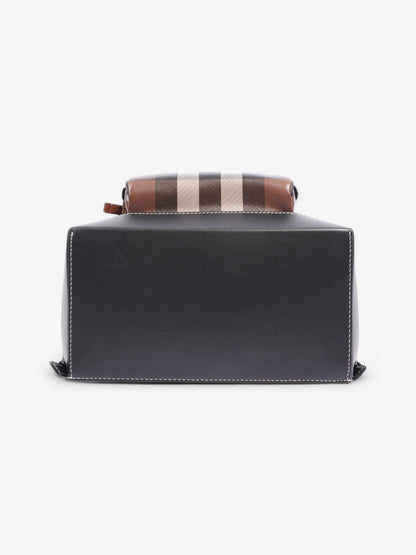 Burberry Check Backpack Dark Birch Brown / Black Coated Canvas Medium