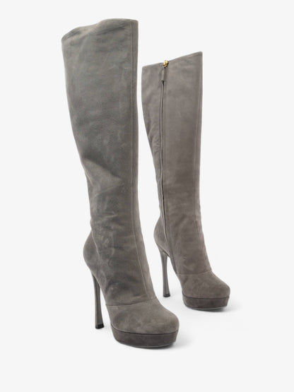 Saint Laurent Gisele Boots 105 Grey Suede EU 38.5 UK 5.5