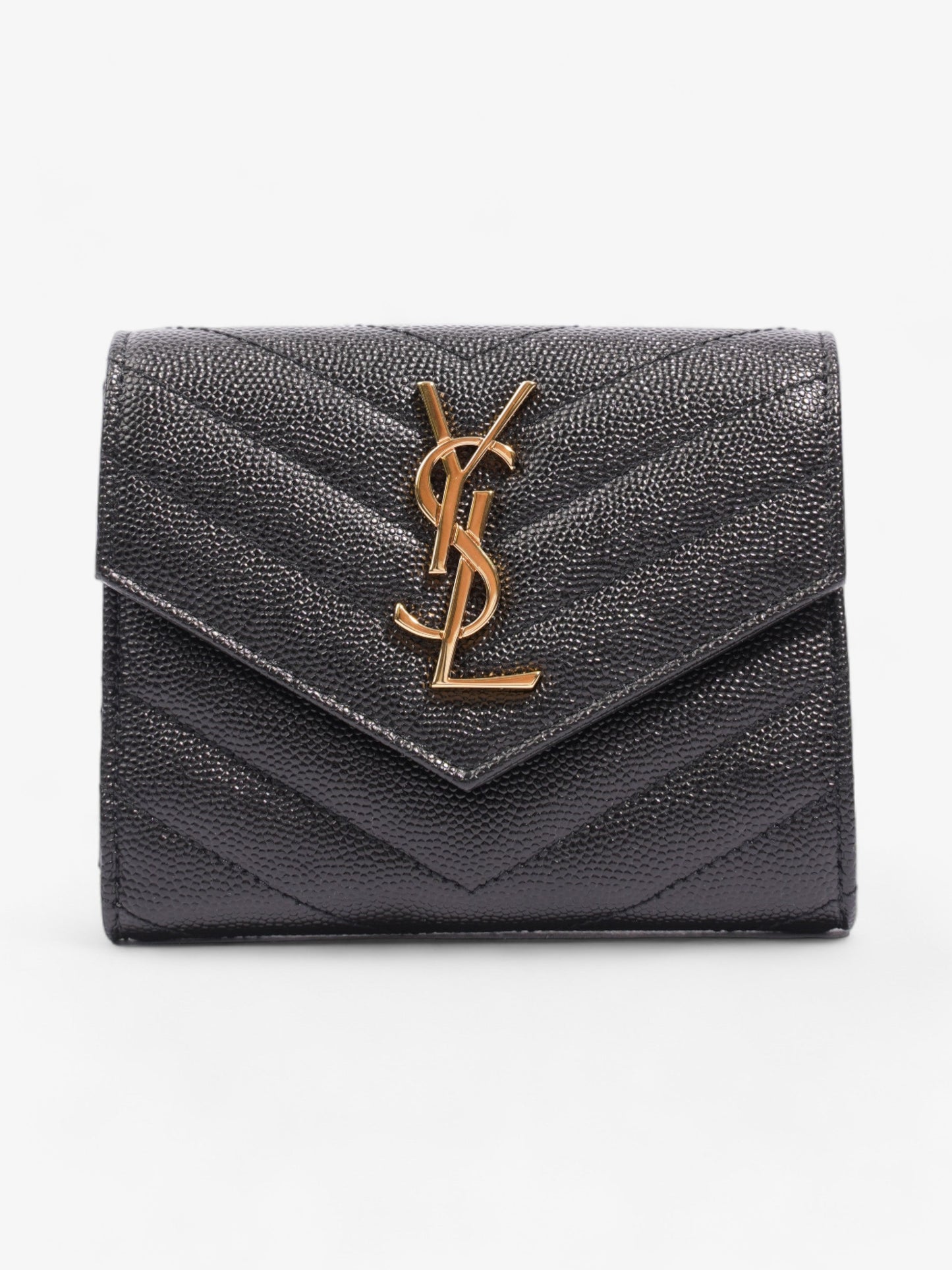 Saint Laurent Cassandra Compact Tri-Fold Wallet Black Calfskin Leather