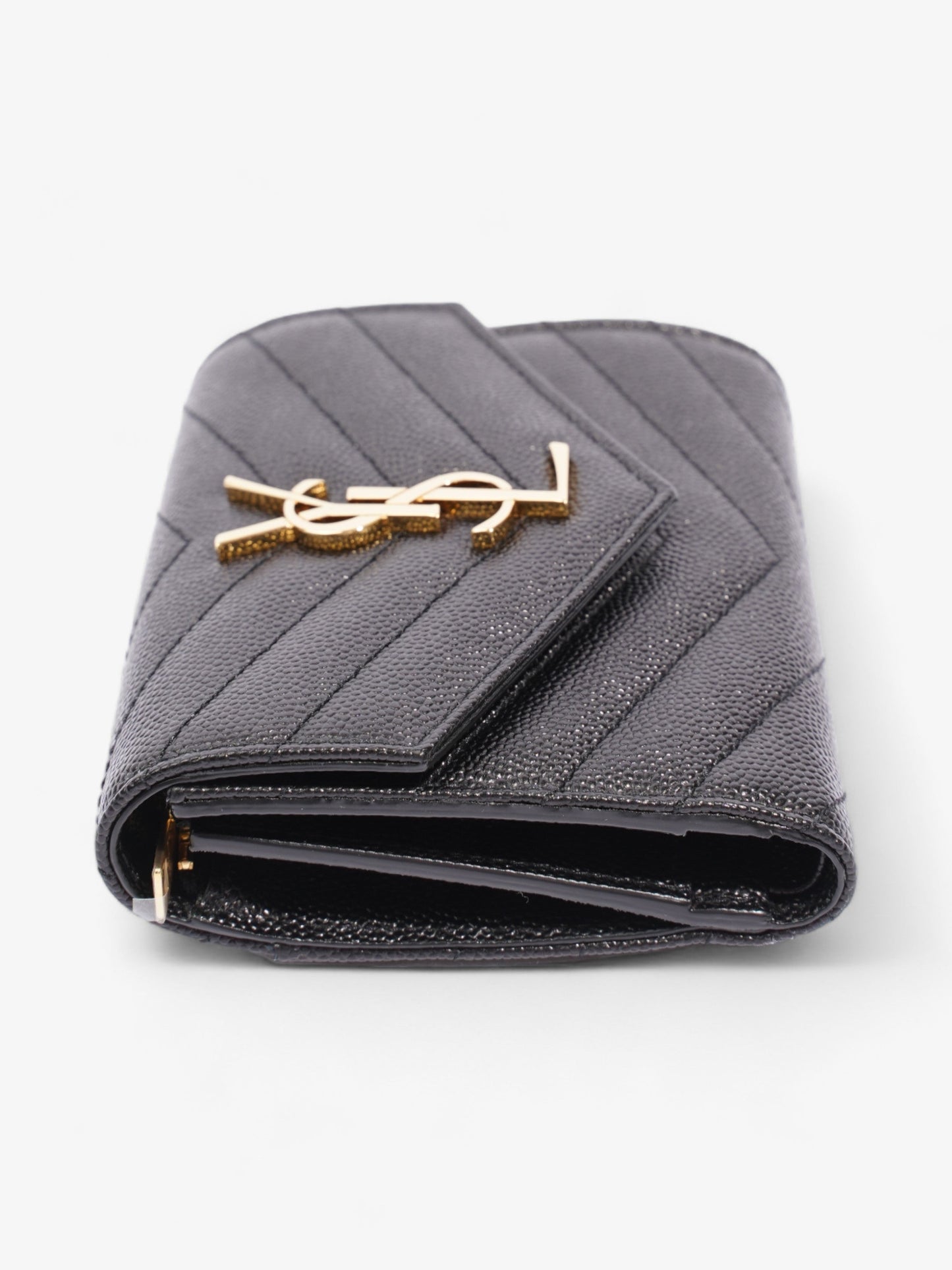 Saint Laurent Cassandra Compact Tri-Fold Wallet Black Calfskin Leather