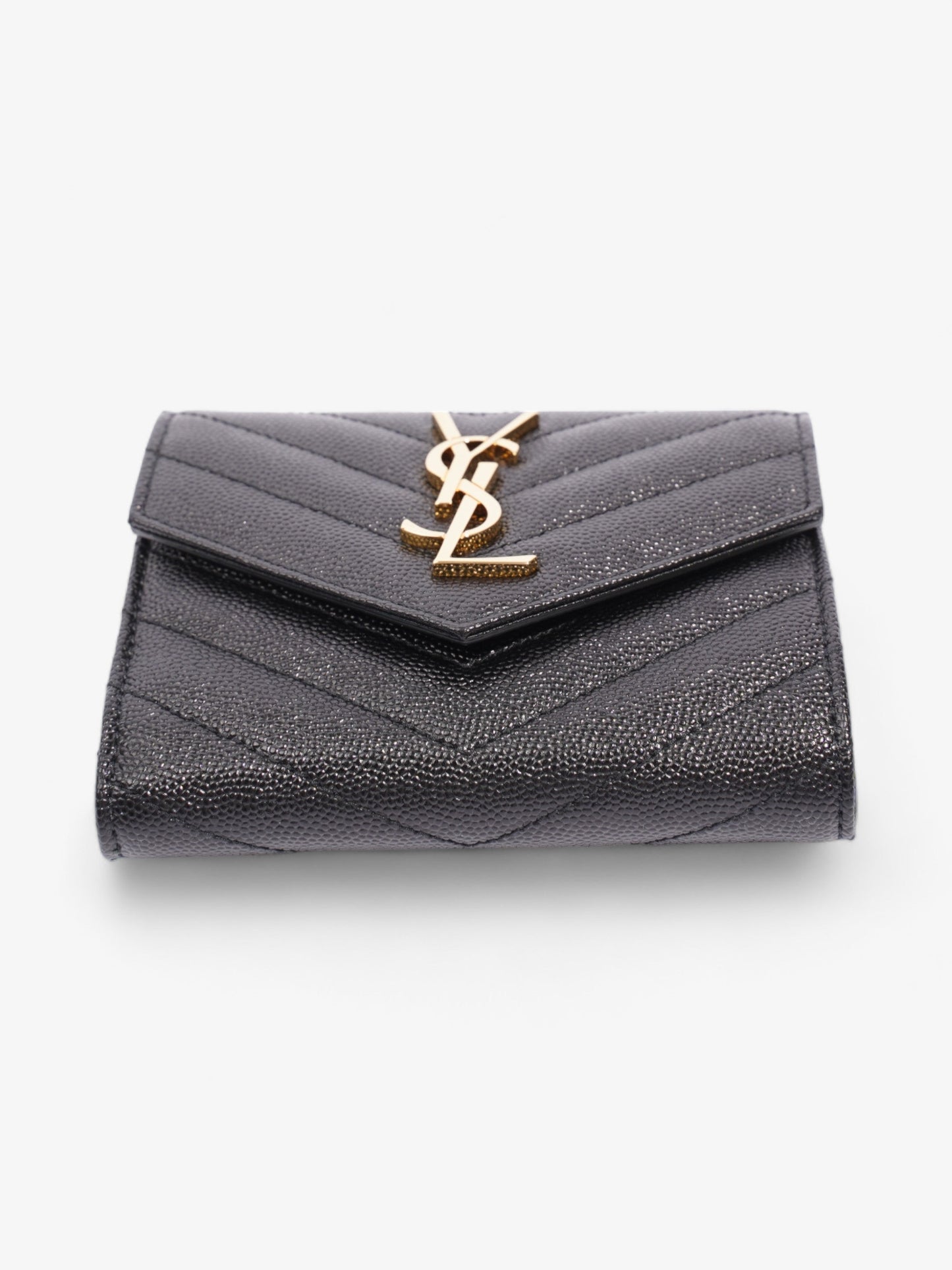 Saint Laurent Cassandra Compact Tri-Fold Wallet Black Calfskin Leather