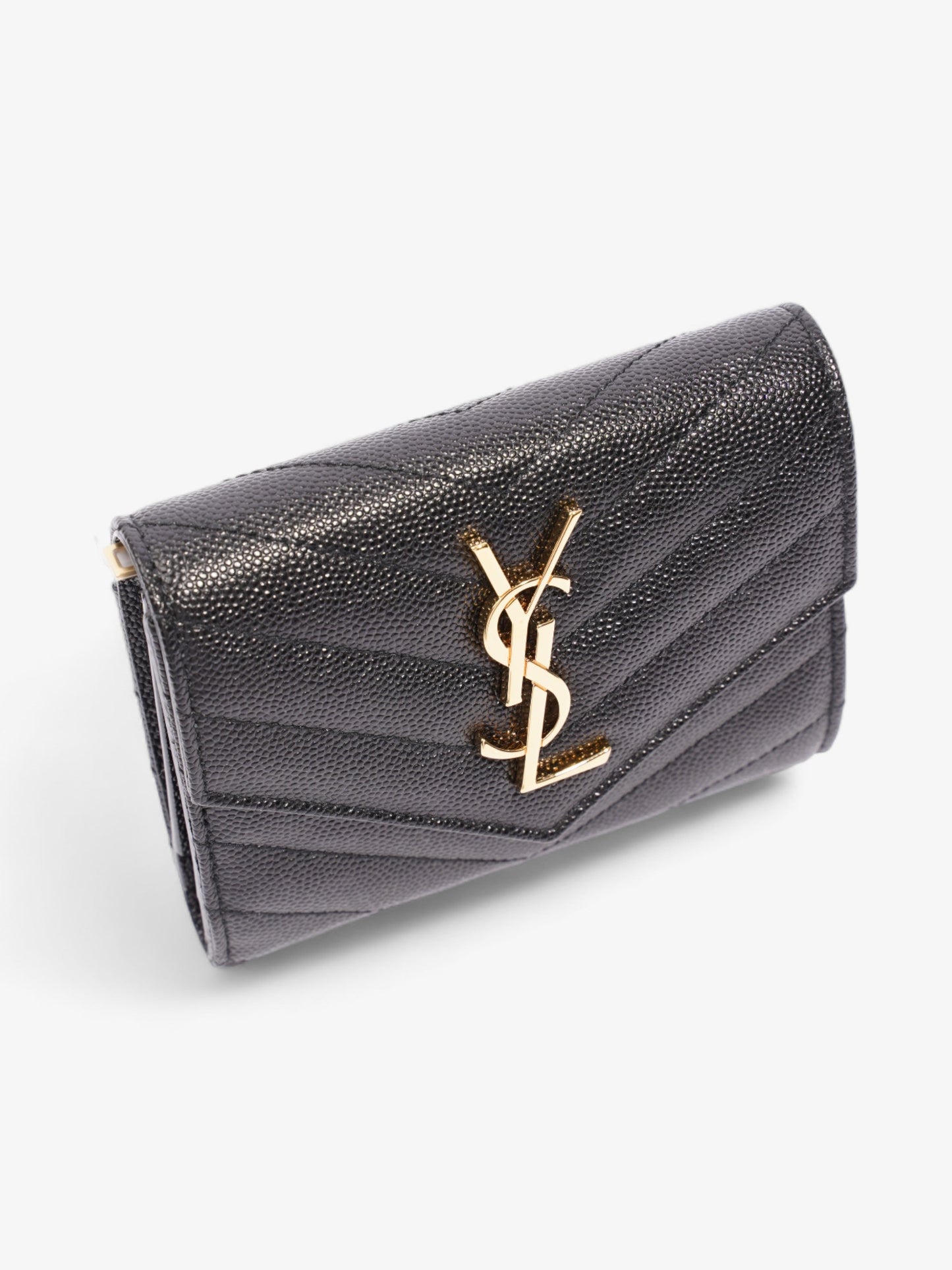 Saint Laurent Cassandra Compact Tri-Fold Wallet Black Calfskin Leather
