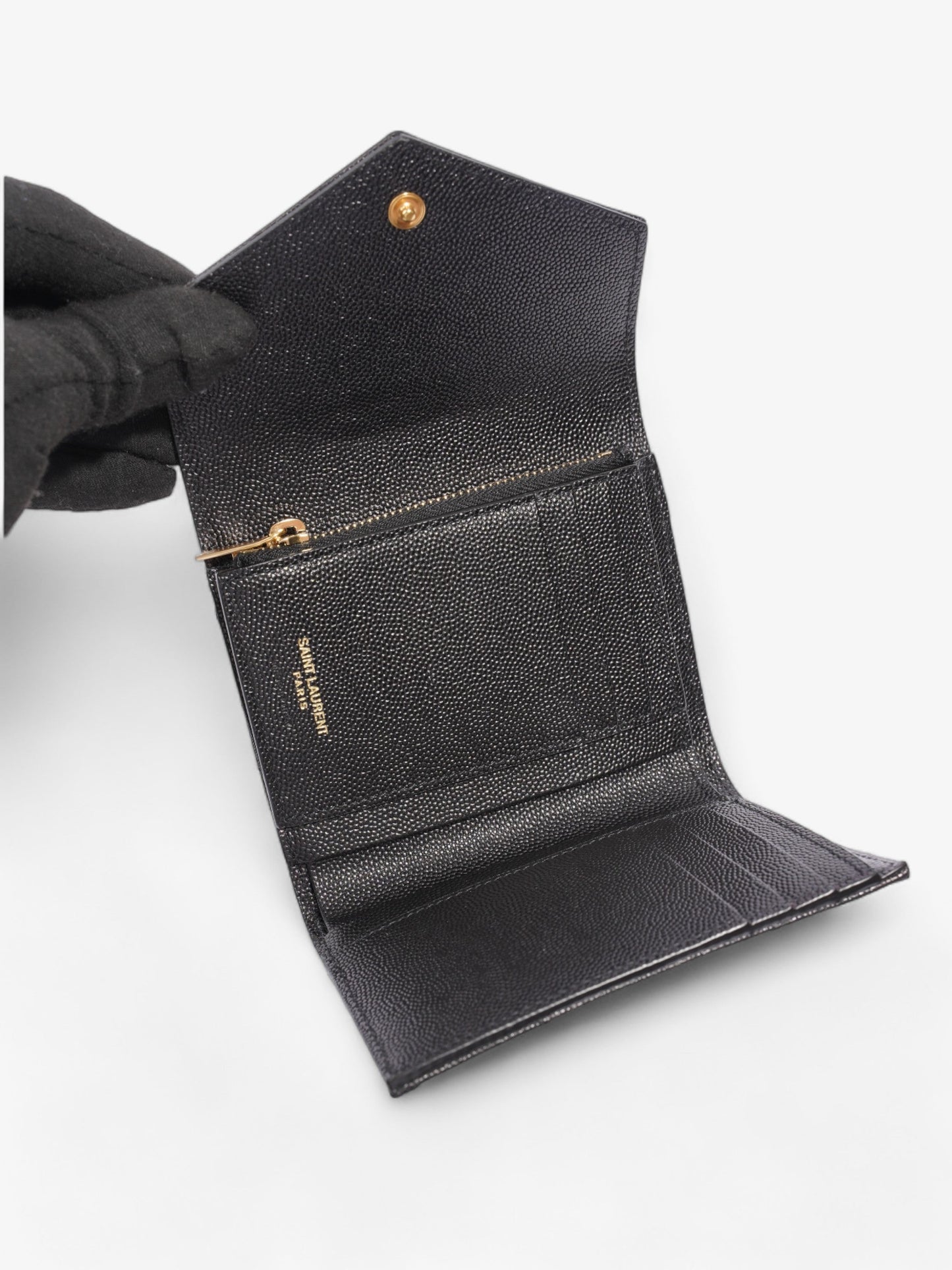 Saint Laurent Cassandra Compact Tri-Fold Wallet Black Calfskin Leather