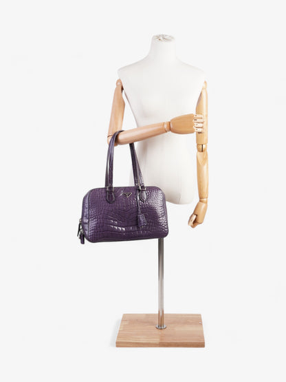 Prada Bauletto Bag Purple Embossed Leather