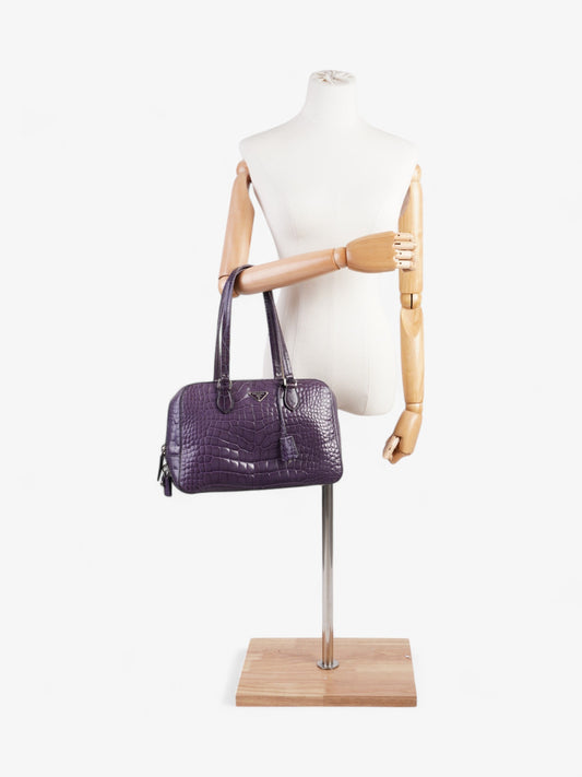 Prada Bauletto Bag Purple Embossed Leather