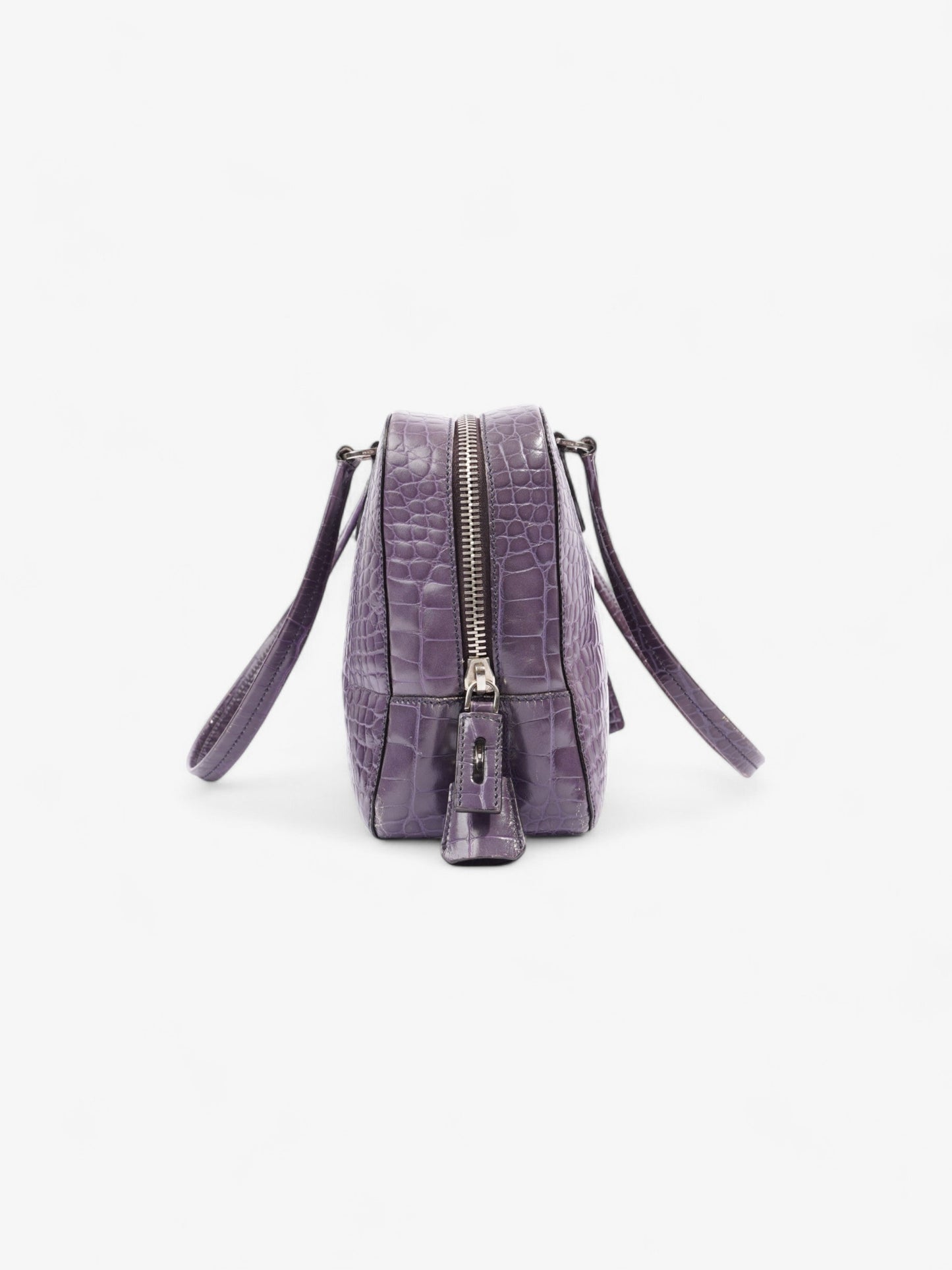 Prada Bauletto Bag Purple Embossed Leather