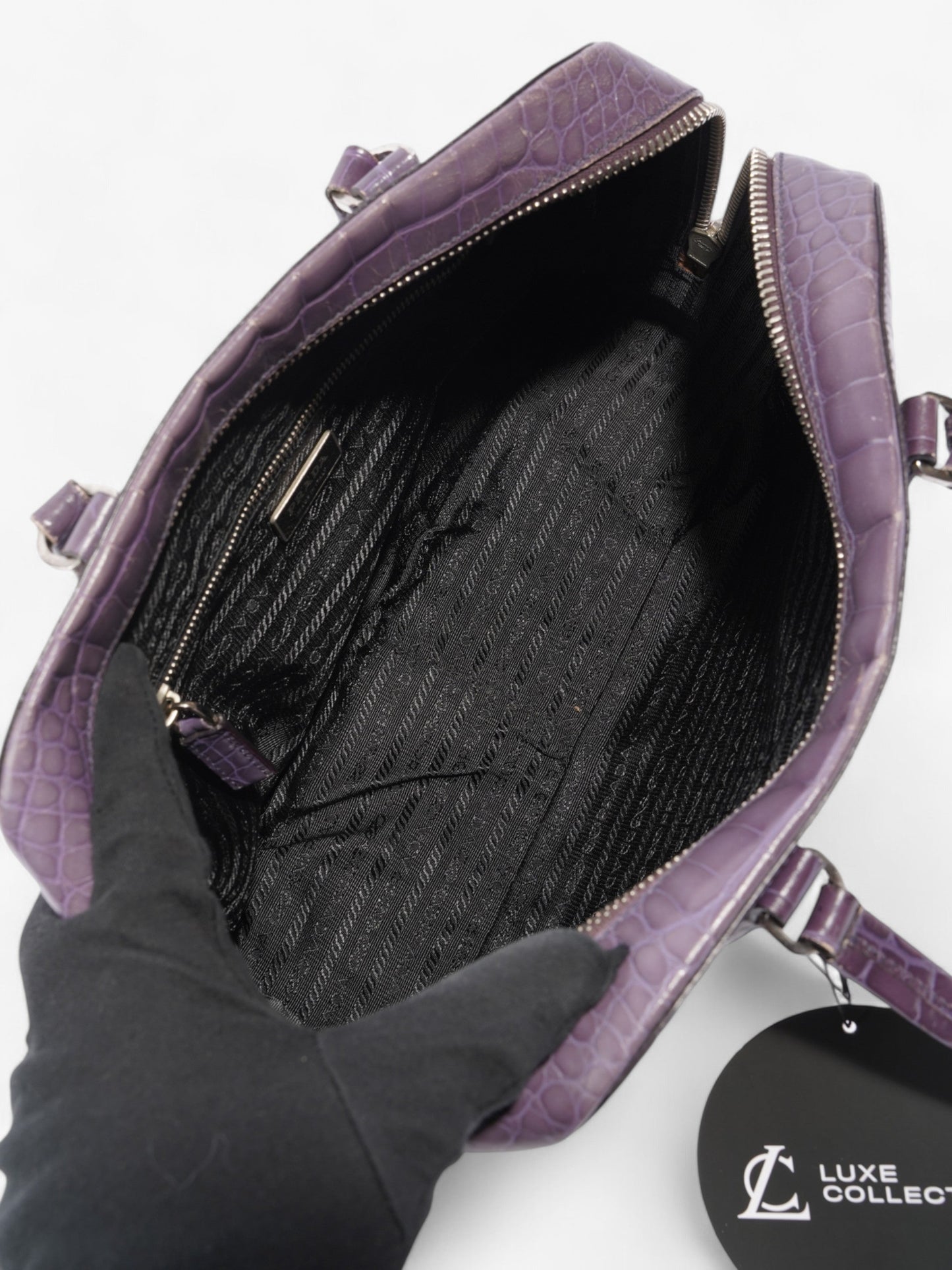 Prada Bauletto Bag Purple Embossed Leather