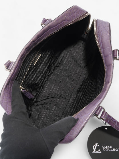 Prada Bauletto Bag Purple Embossed Leather