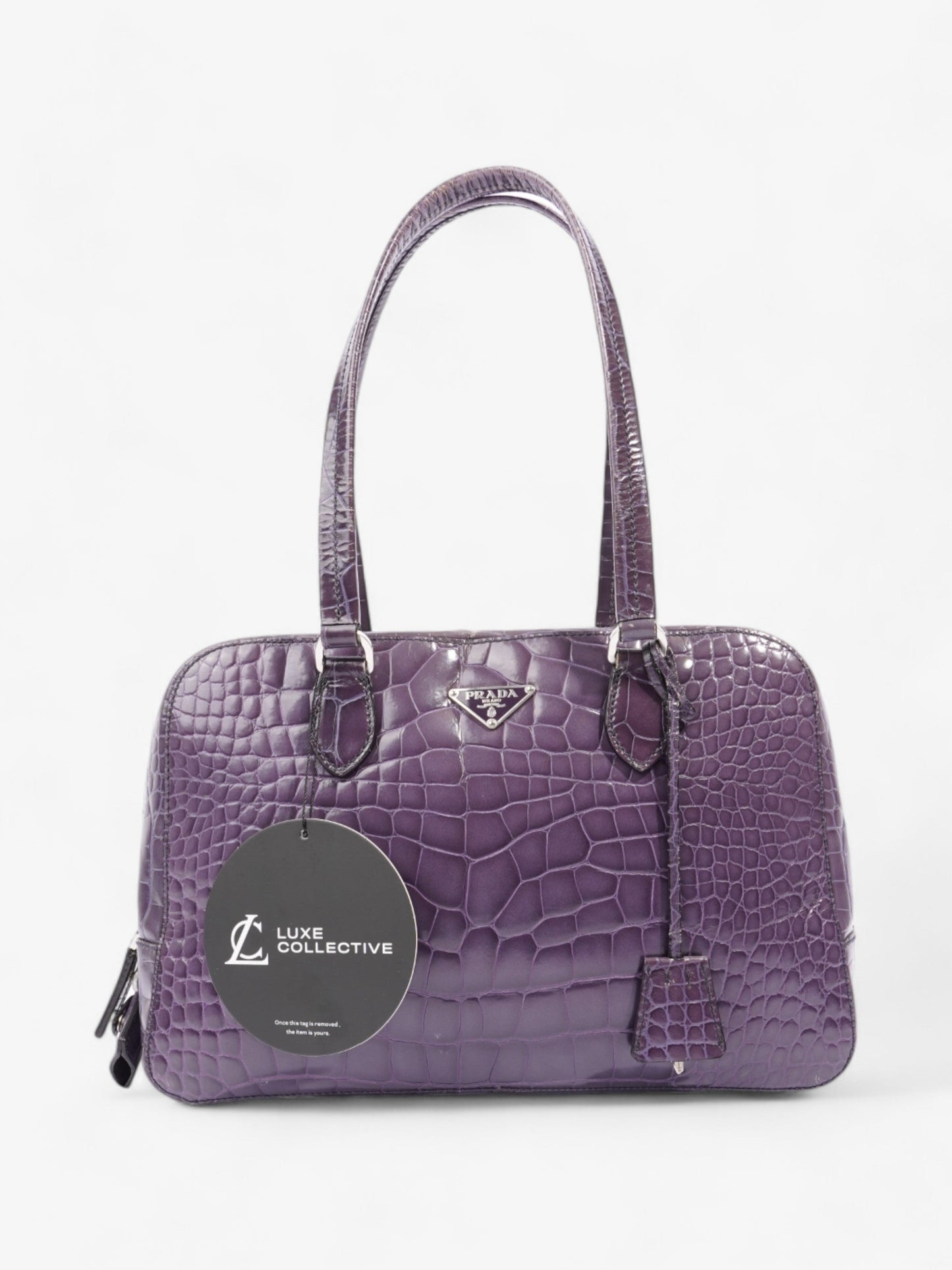 Prada Bauletto Bag Purple Embossed Leather