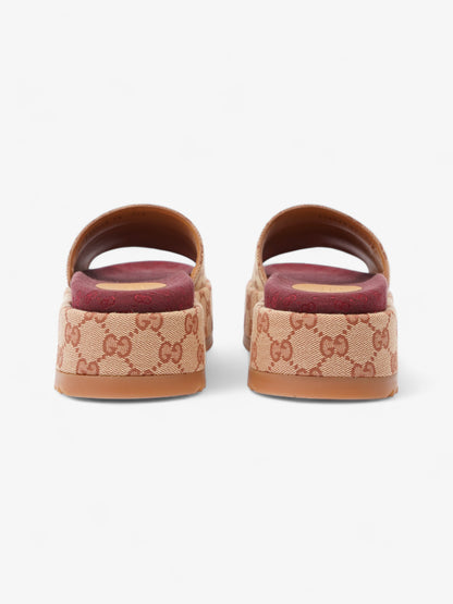 Gucci GG Canvas Platform Sandal Gold / Burgundy Canvas EU 38 UK 5