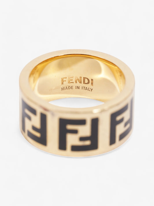 Fendi FF Ring Gold / Black Base Metal Medium (Circumference - 55mm)