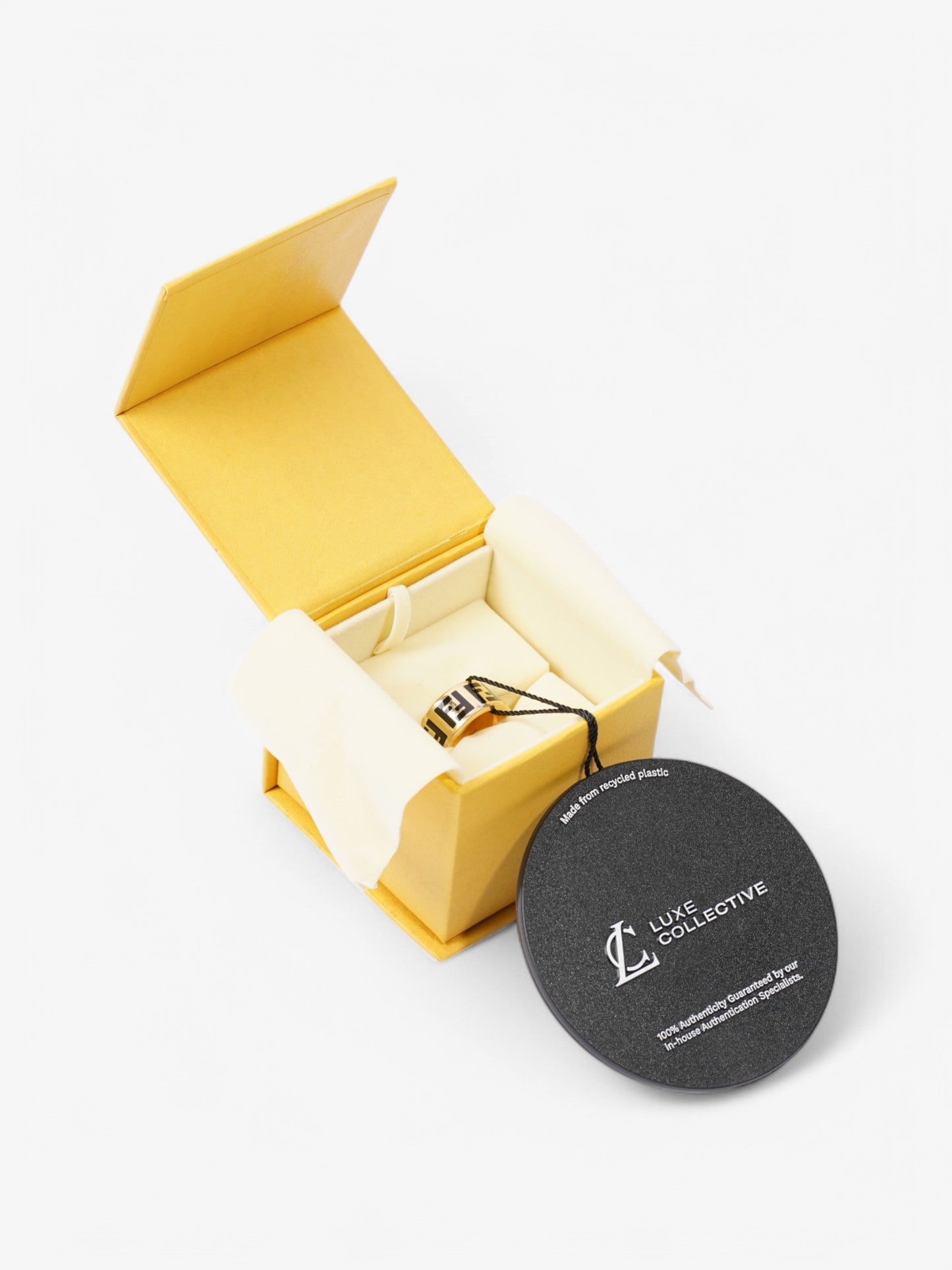 Fendi FF Ring Gold / Black Base Metal Medium (Circumference - 55mm)