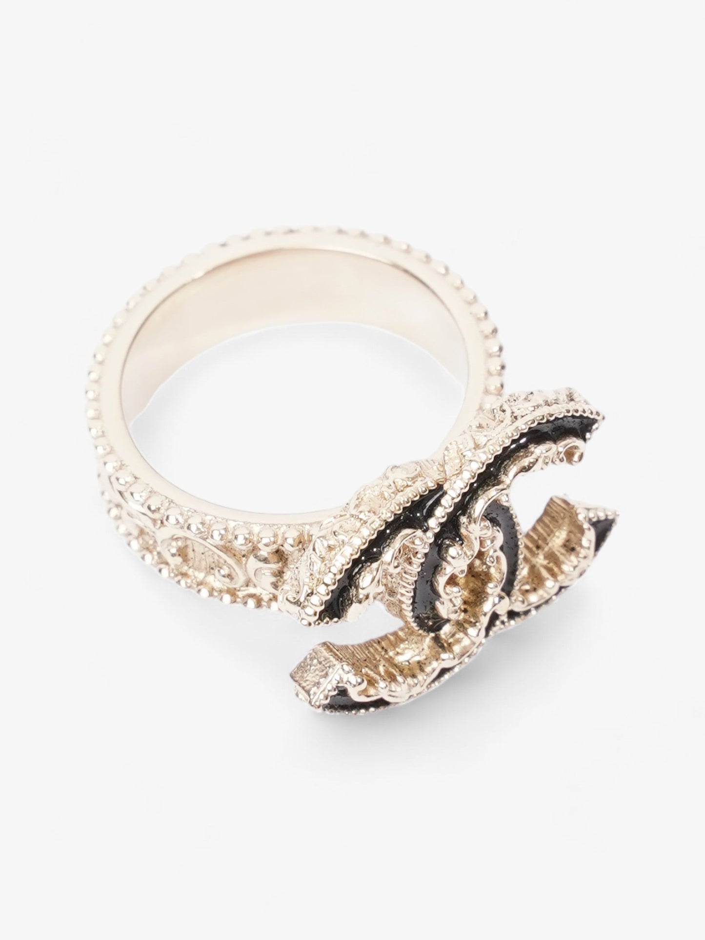 Chanel CC Ring Black / Gold Tone Enamel 55mm