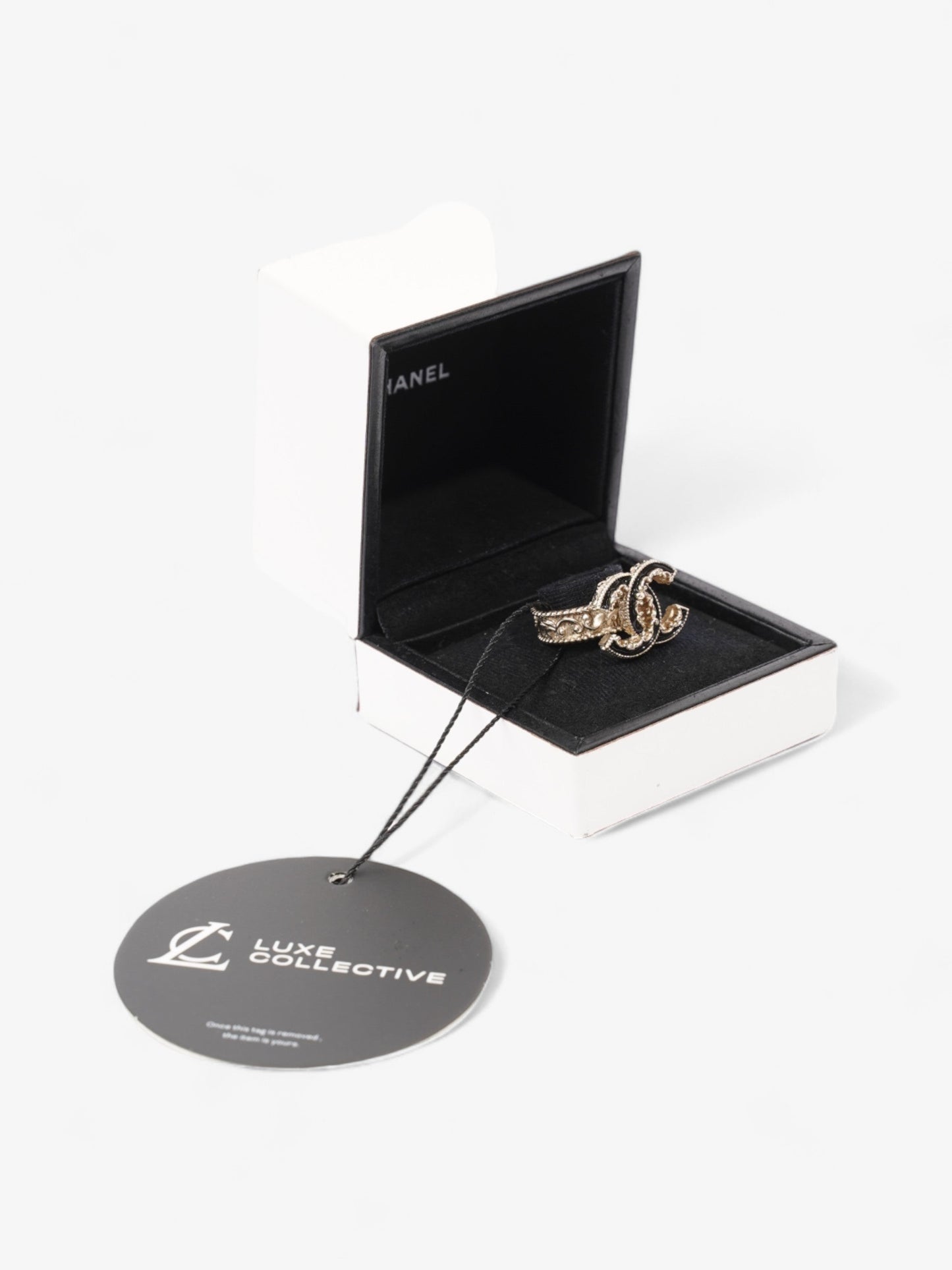 Chanel CC Ring Black / Gold Tone Enamel 55mm