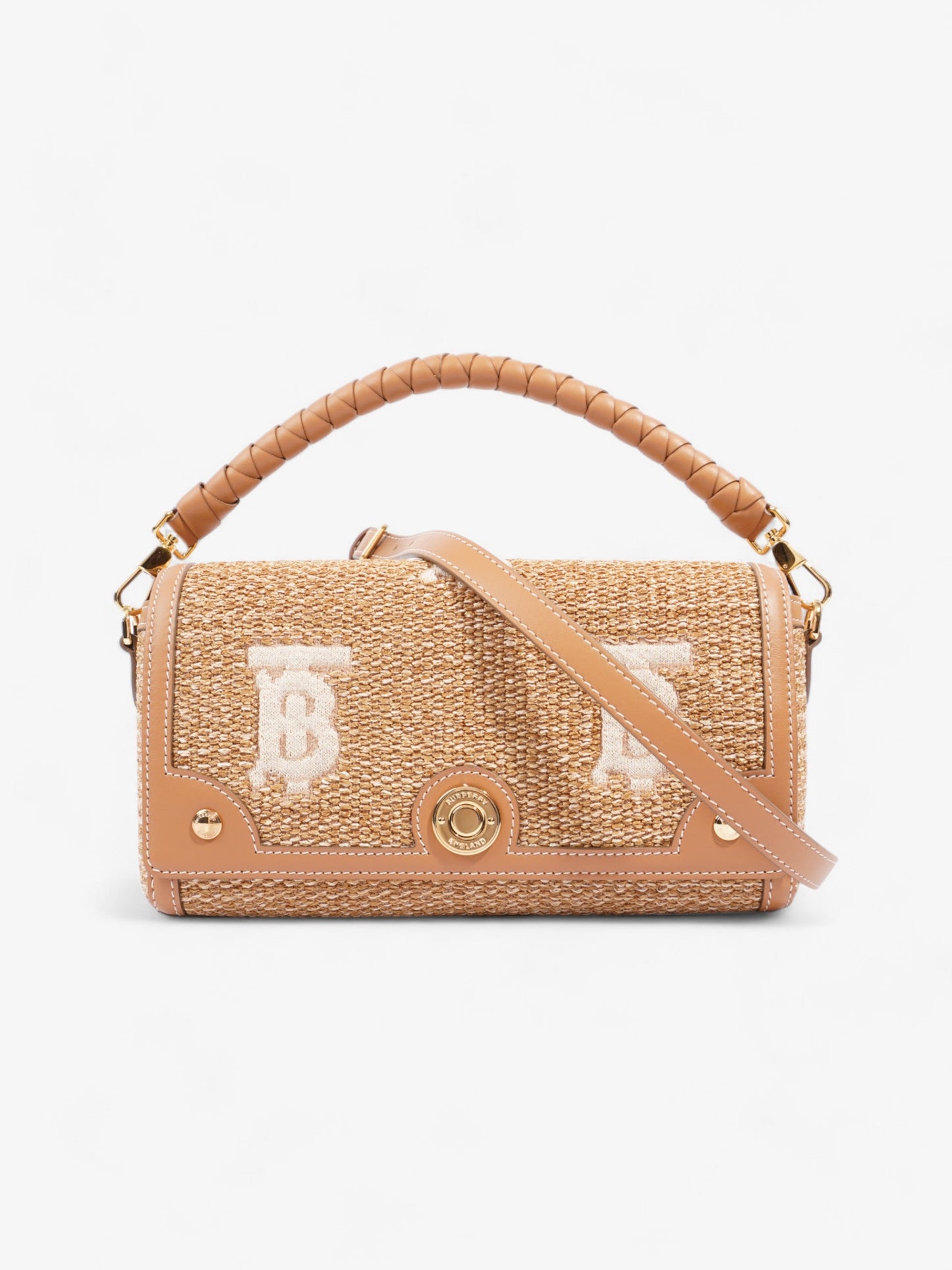 Burberry Top Handle Note Bag Natural Polyester Small