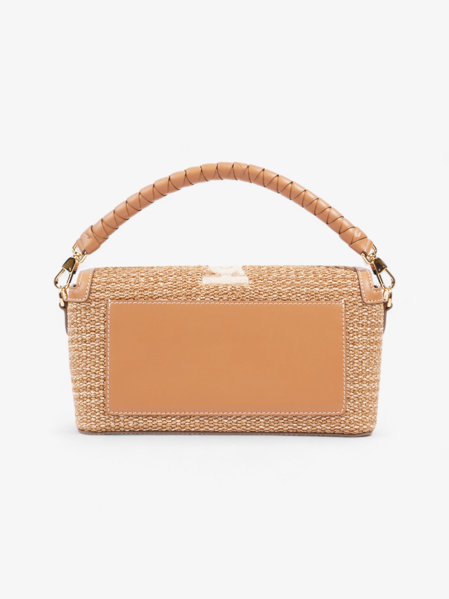 Burberry Top Handle Note Bag Natural Polyester Small