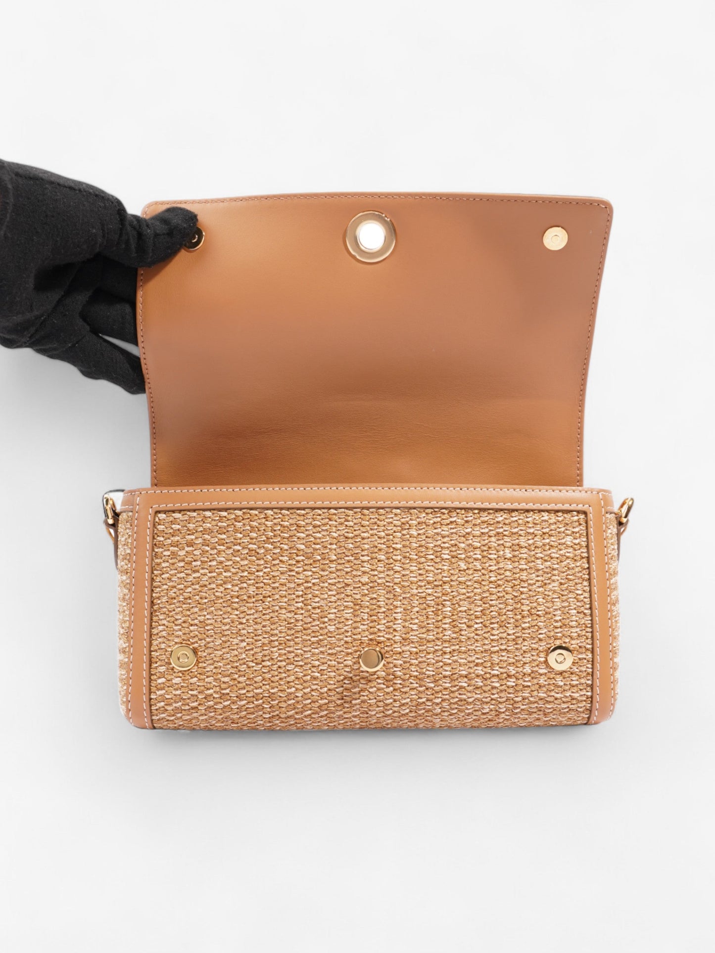 Burberry Top Handle Note Bag Natural Polyester Small