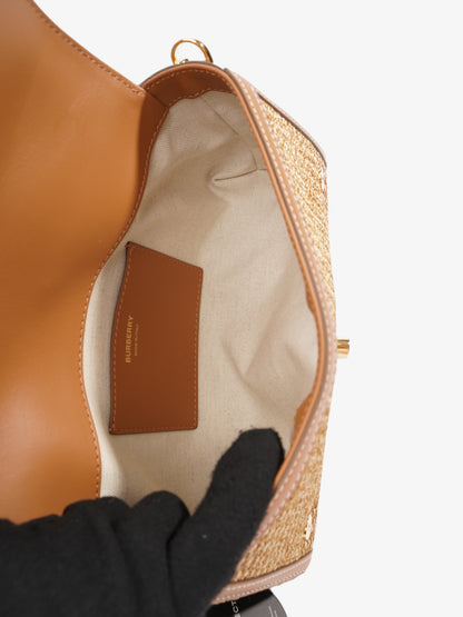 Burberry Top Handle Note Bag Natural Polyester Small