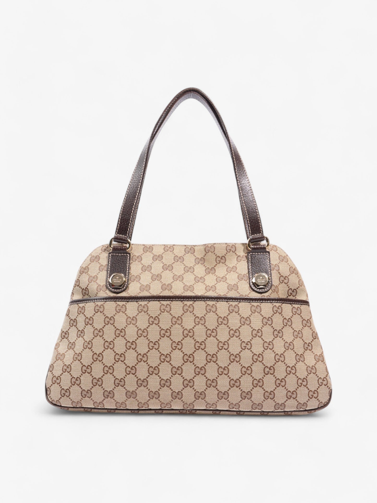 Gucci Charmy Front Pocket Shoulder Bag GG Supreme / Beige / Brown Canvas