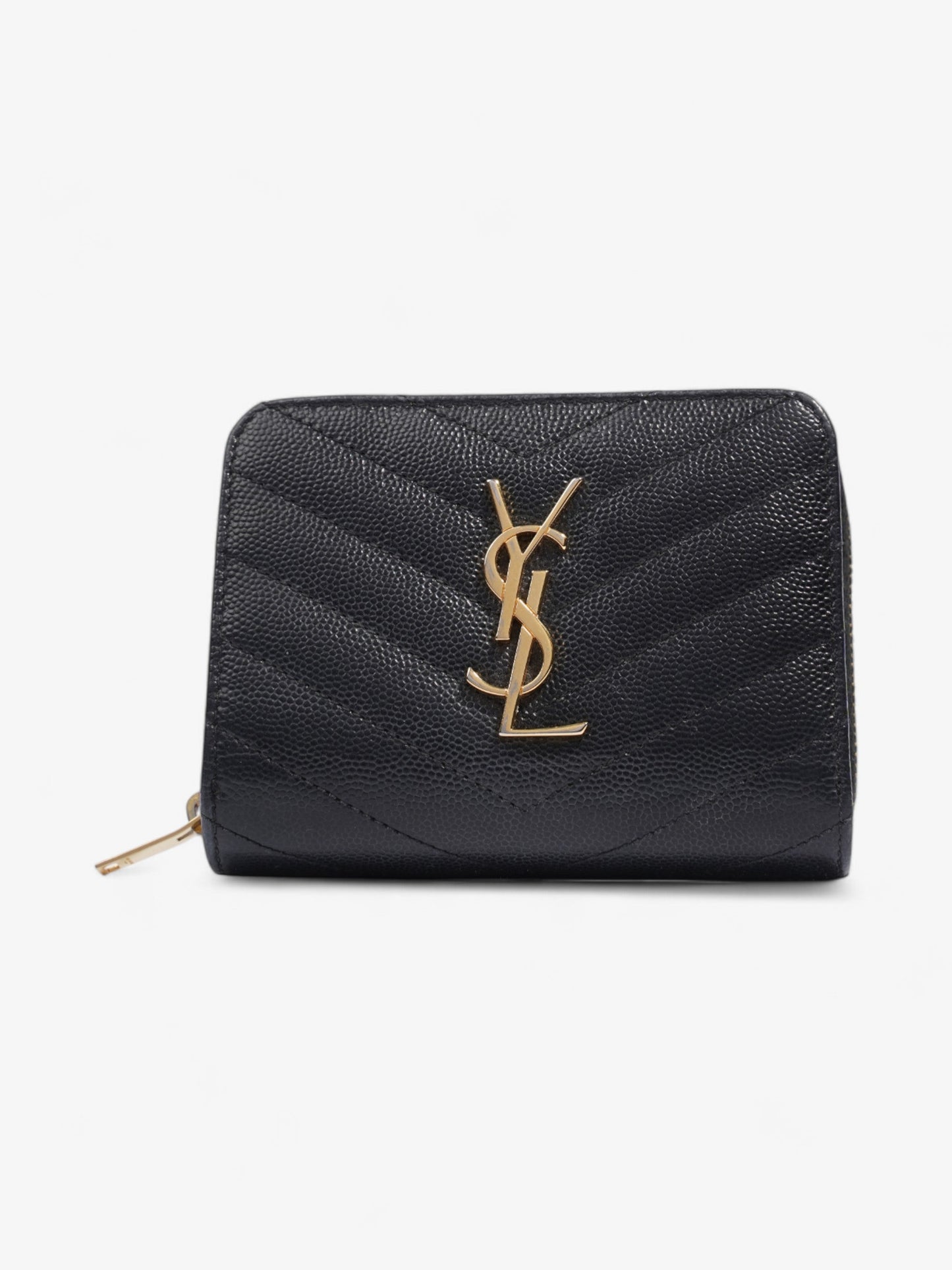 Saint Laurent Zip Around Wallet Black / Gold Calfskin Leather