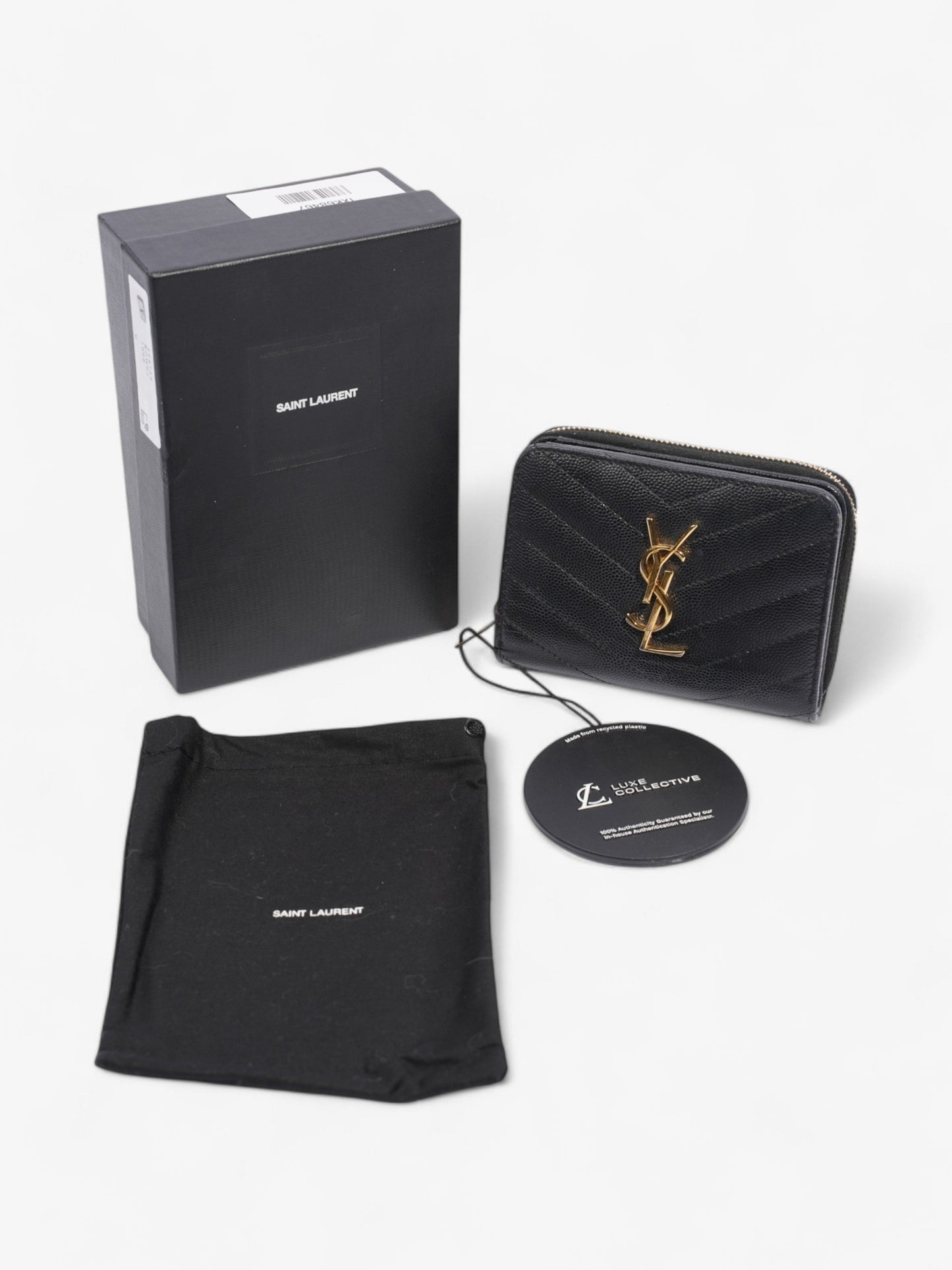 Saint Laurent Zip Around Wallet Black / Gold Calfskin Leather