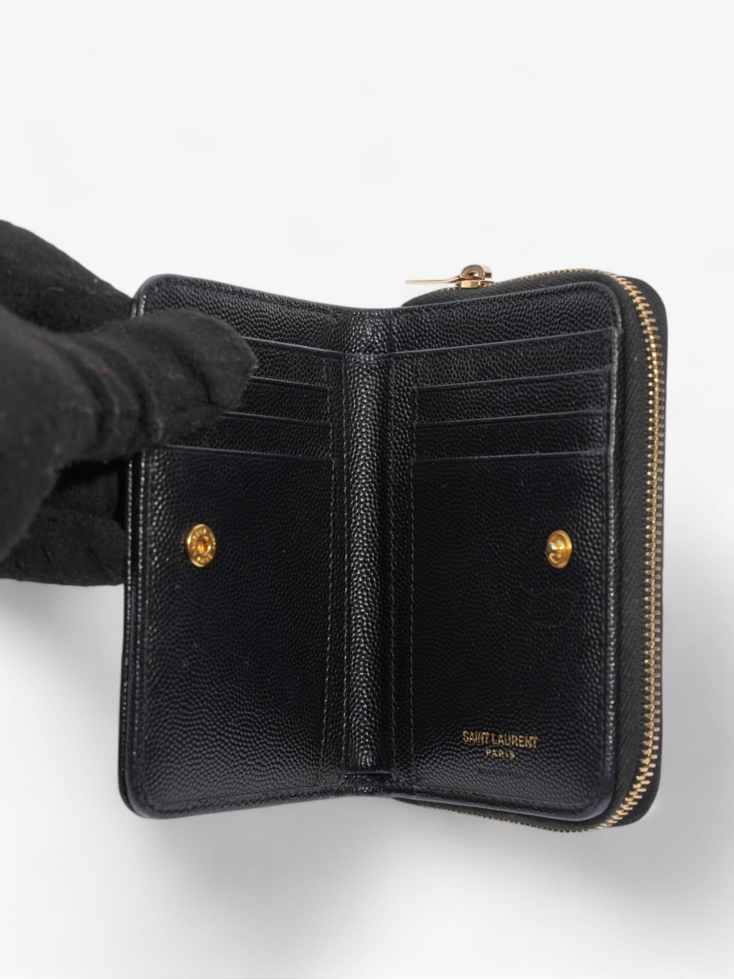 Saint Laurent Zip Around Wallet Black / Gold Calfskin Leather