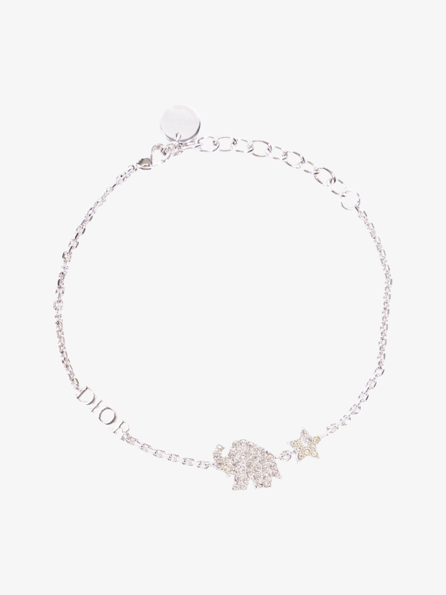 Christian Dior Crystal Star Elephant Bracelet Silver Base Metal 21cm