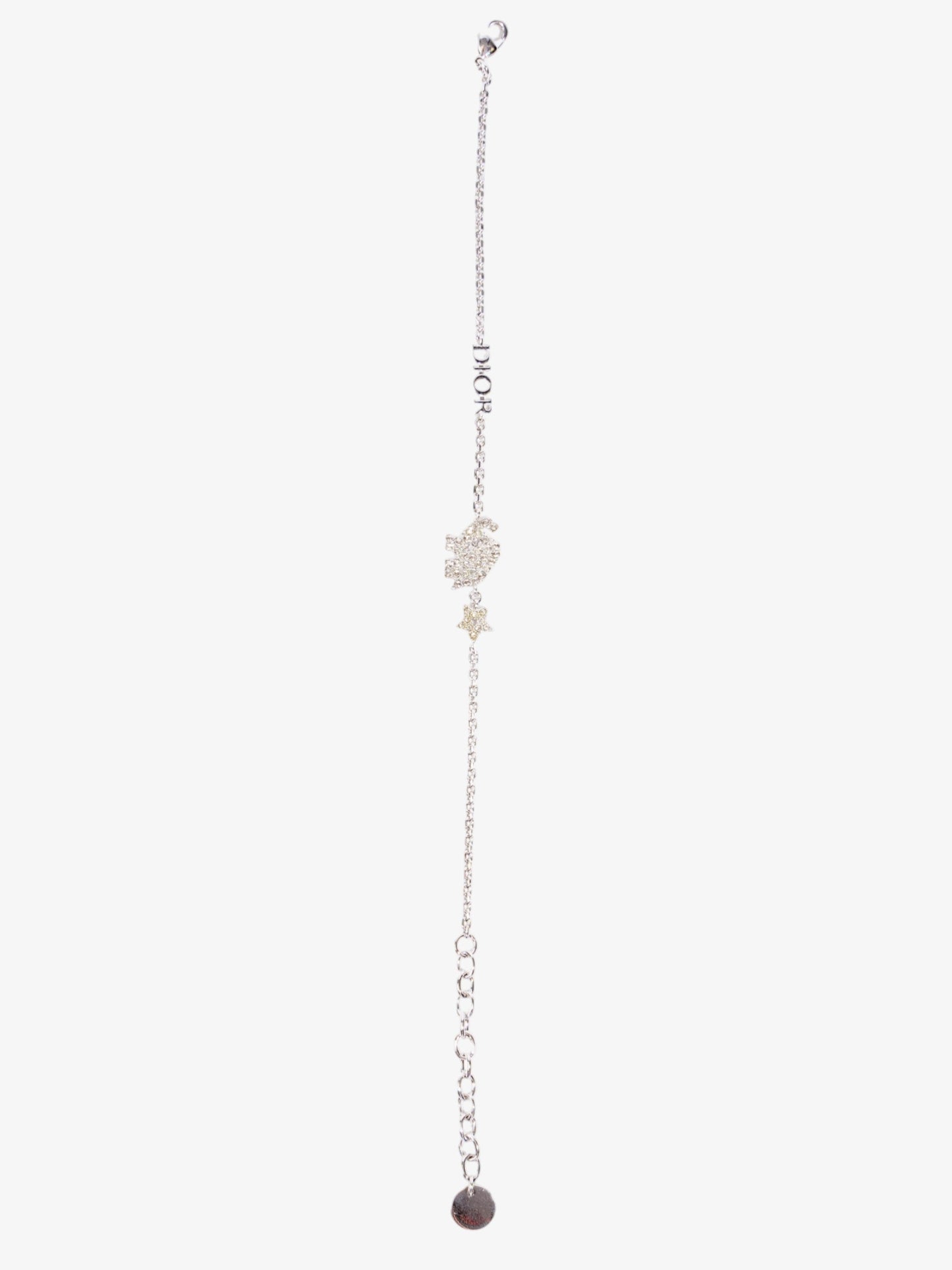 Christian Dior Crystal Star Elephant Bracelet Silver Base Metal 21cm