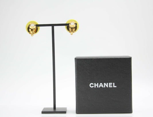 Chanel Vintage 96C Resin Yellow Bean Clip-on Earrings