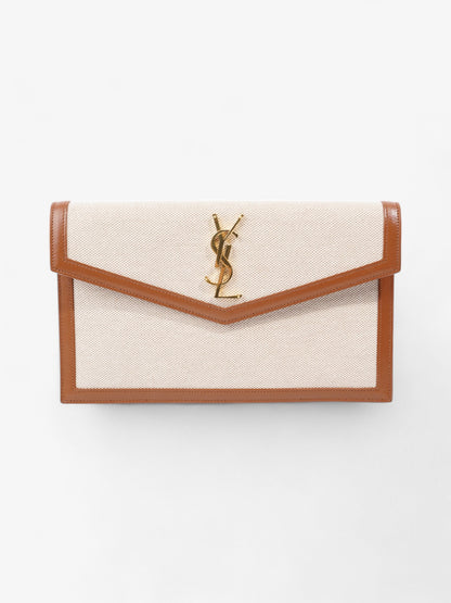 Saint Laurent Uptown Clutch Natural Beige / Brown Canvas