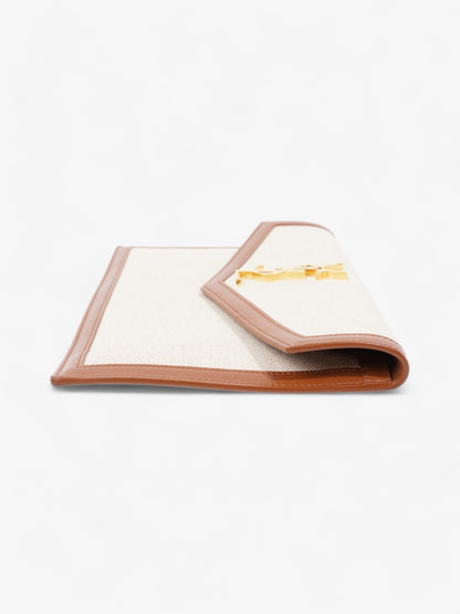 Saint Laurent Uptown Clutch Natural Beige / Brown Canvas